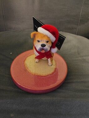 NWT Christmas Shoppe Bulldog With Santa Hat Tree Ornament Dog Glitter